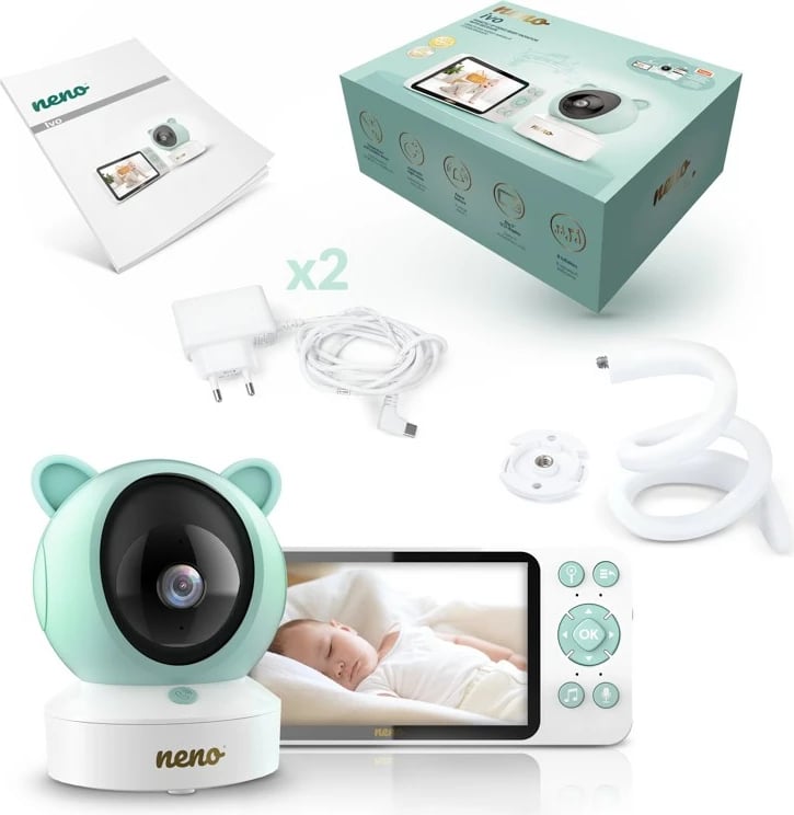 Monitor për foshnje neno NENO IVO me kamerë rrotulluese, ekran 5", i bardhë