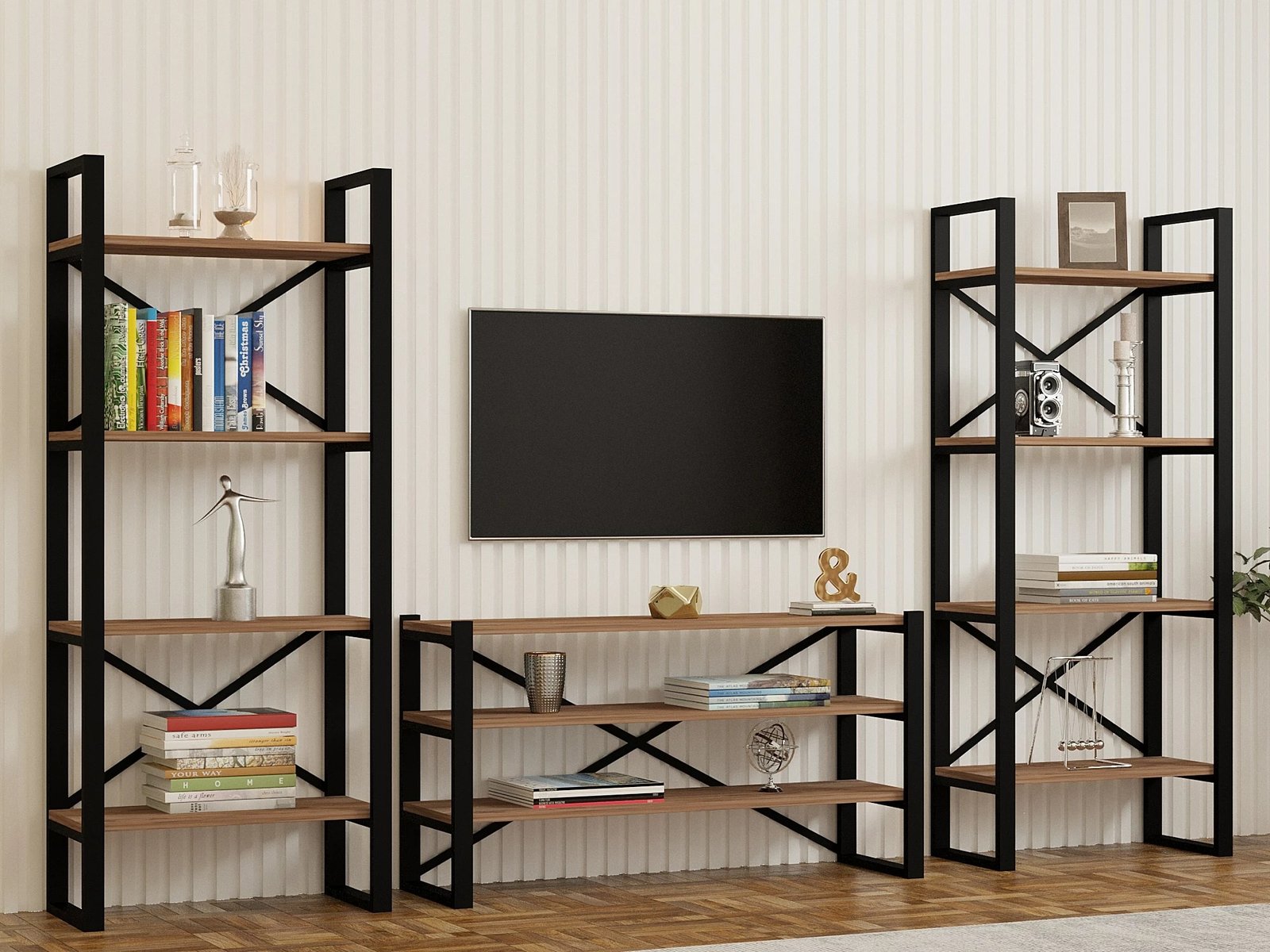 Set mobile për TV dhe rafte librash, ngjyrë Atlantic Pine, Skye Decor, Egzotik
