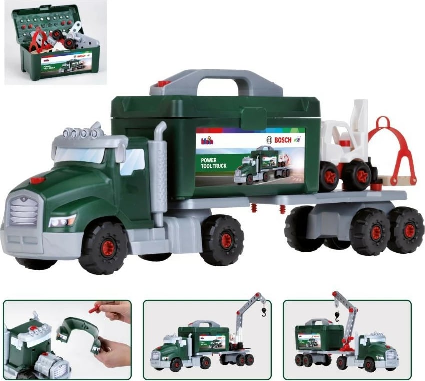 Kamion lodër Klein Bosch 8626 me vegla, plastikë, Gri/Gjelbër/E Kuqe, set
