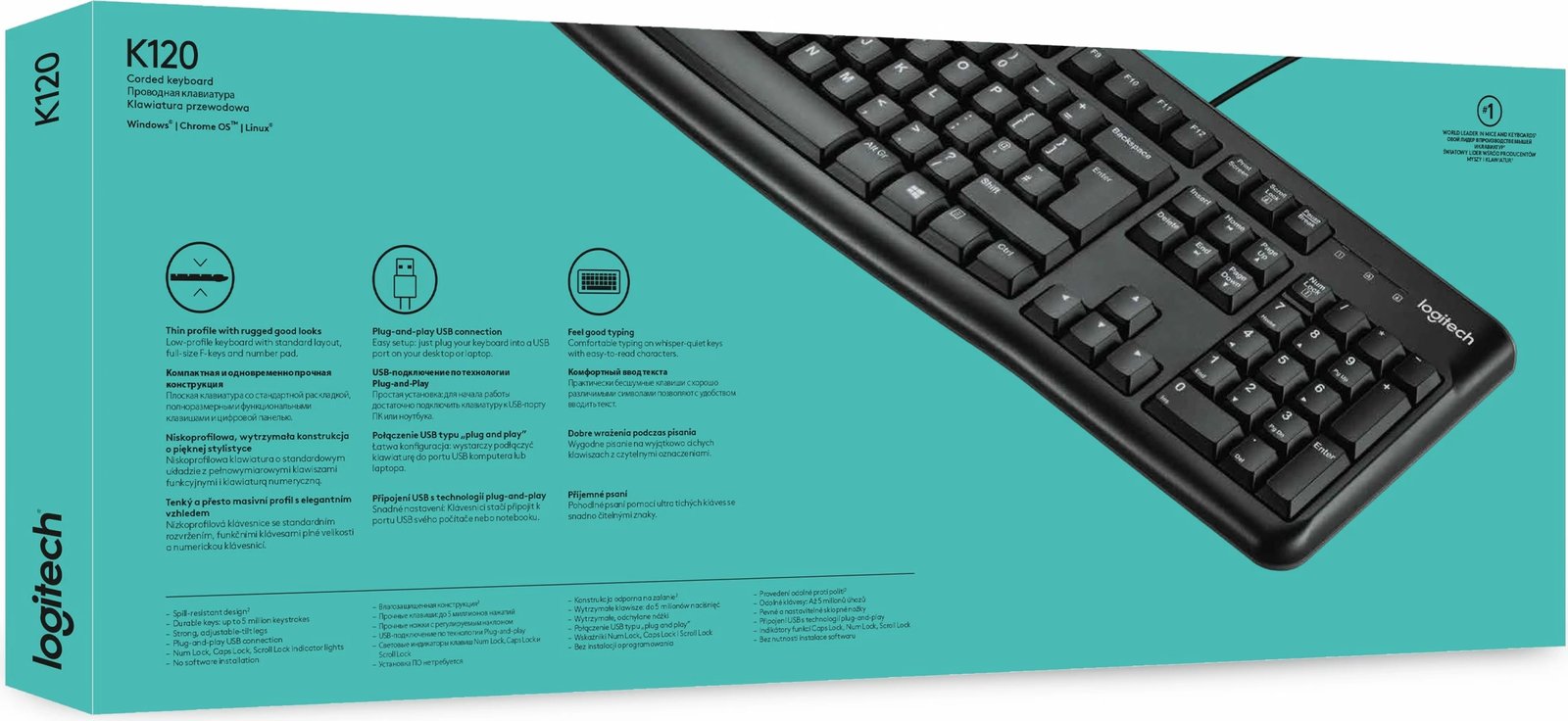 Tastierë Logitech K120 për Biznes, Full-size (100%), Wired, USB, QWERTY, E zezë