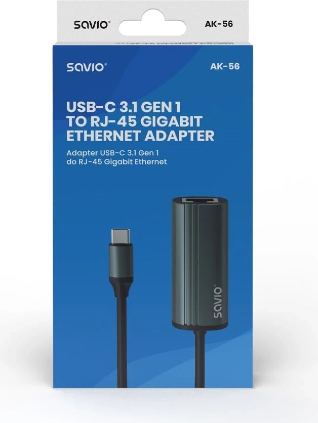 Adapter SAVIO USB-C në RJ-45 Gigabit Ethernet, AK-56, gri