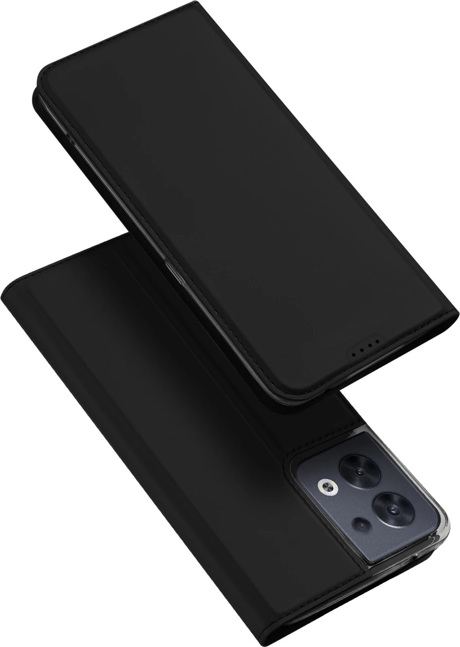 Mbështjellës Dux Ducis Skin Pro për Oppo Reno 8, me kapak, xhep kartelash dhe qëndrim, i zi