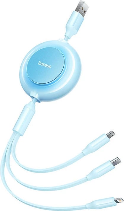 Kabllo 3-në-1 Baseus Bright Mirror 2, 1.1m, USB në Micro USB/USB-C/Lightning, Blu