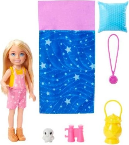 Set lodër Barbie Chelsea Camping me thes gjumi, Mattel HDF77, për vajza