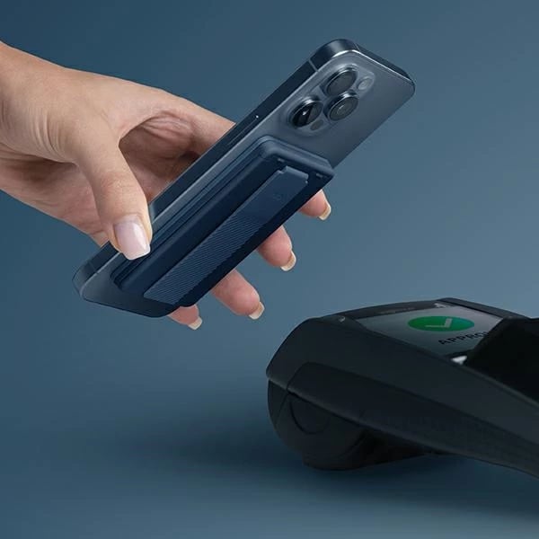 Mbështjellës magnetik për celular UNIQ Heldro ID me portofol, mbështetëse dhe rrip, Blu