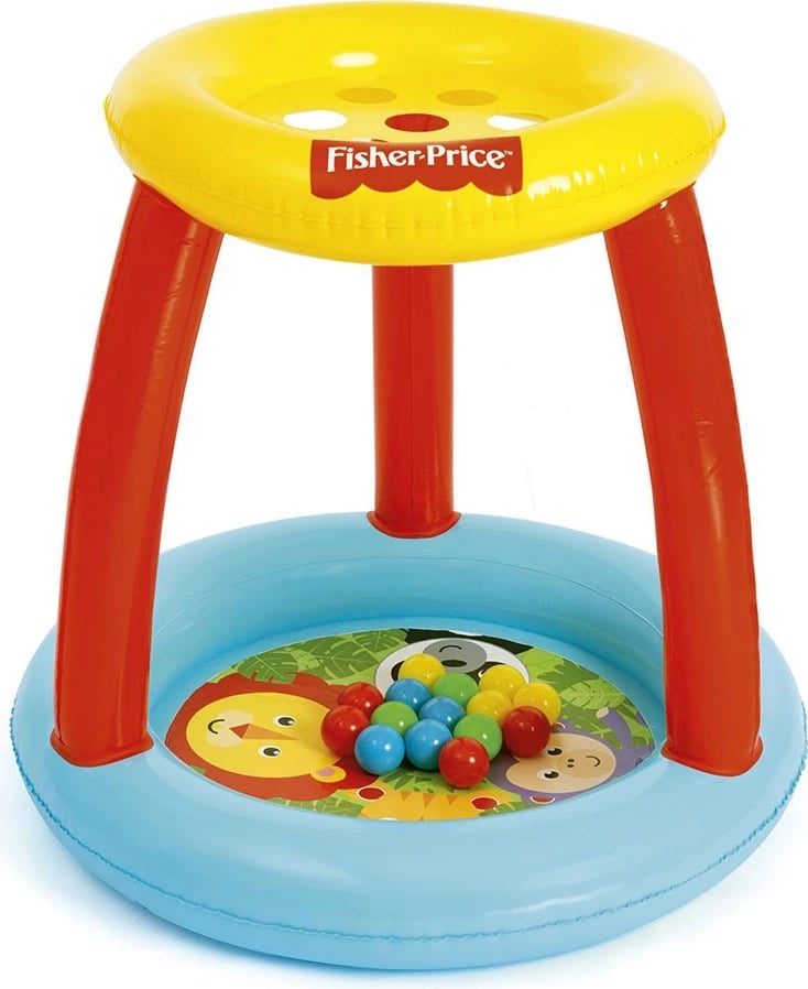 Qendër loje e fryrë Fisher-Price, me vrima për topa, 89x89x84 cm, 15 topa + patch, multingjyrës