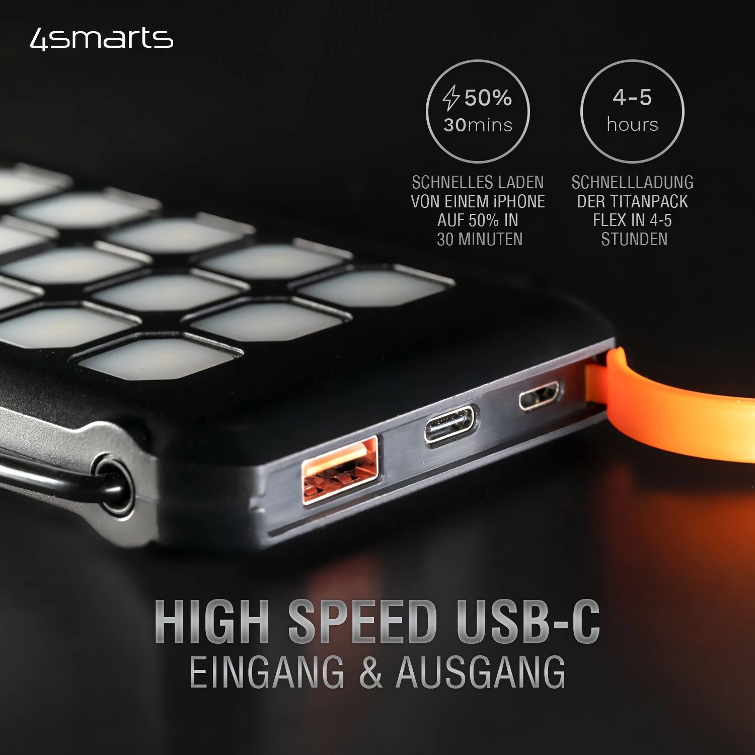 Powerbank 4smarts TitanPack Flex 10000 mAh, Quick Charge 3.0, e zezë, portokalli Powerbank 4smarts TitanPack Flex 10000 mAh, Quick Charge 3.0, e zezë, portokalli