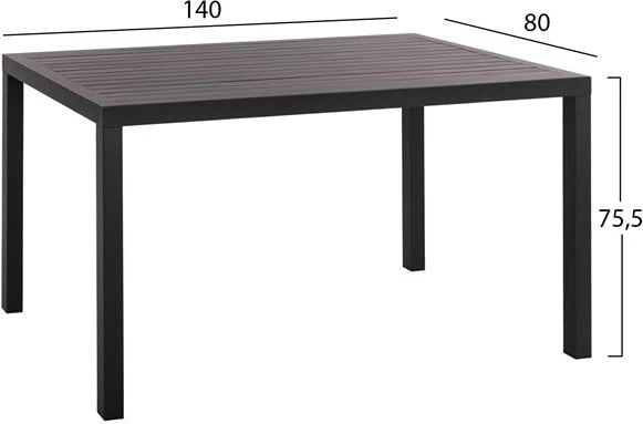 Set 5 pjesë me Sipërfaqe Tavoline 140x80x75.5 alumin & Karrige metalike ngjyrë gri FH10533