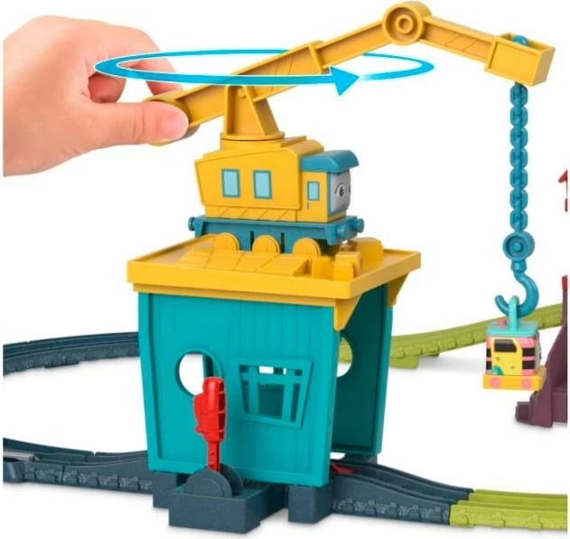 Set lodrash hekurudhore Fisher Price Thomas & Friends HDY58 me motor Thomas, vinç Carly, Sandy, shumëngjyrësh