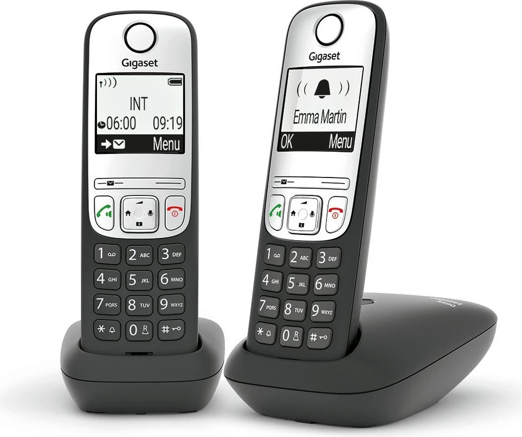 Telefon fiks pa kabllo Gigaset A690A Duo, dy aparate, me përgjigjës automatik, i zi