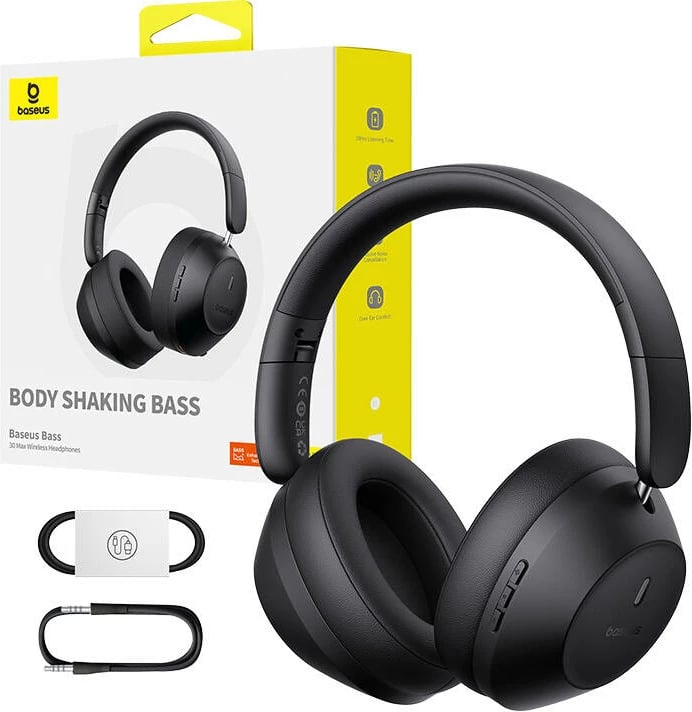 Kufje wireless Baseus Bass 30 Max, over-ear, ANC, Bluetooth 5.3, e zezë