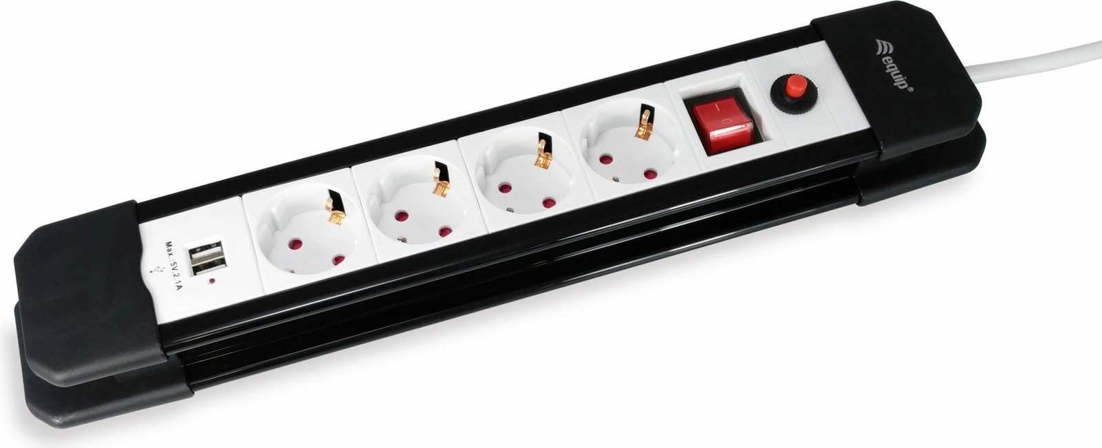 Shtrirëse rryme Equip 245553, 4 dalje, 2 USB, 1.5m, plastikë, zi/bardhë