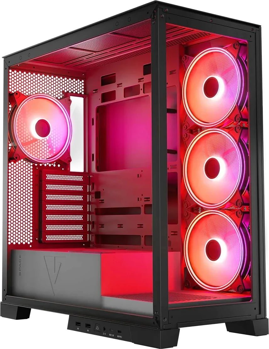 Kasë MODECOM Volcano Space ARGB, Midi Tower, xham i temperuar, e zezë