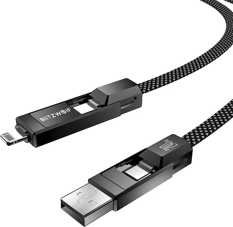 Kabllo 4-në-1 BlitzWolf BW-HDC7, 1.2m, 240W, USB-A/USB-C/Lightning, e zezë