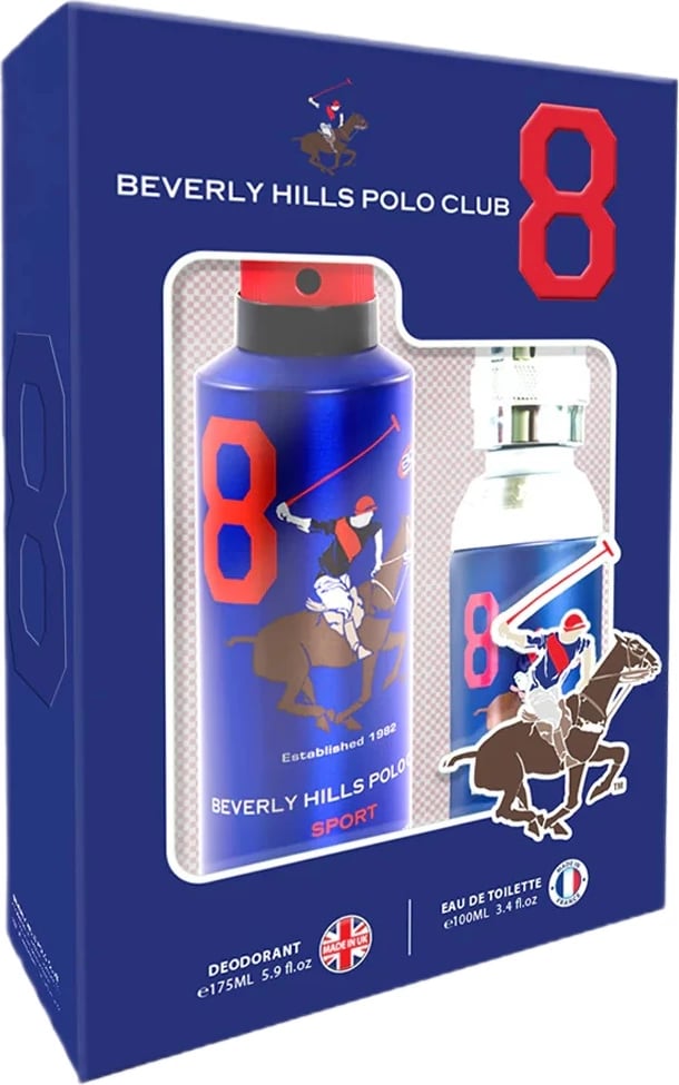Set Eau de Toilette dhe deodorant për meshkuj Beverly Hills Polo Club Men Sport Eight, 100ml + 175ml