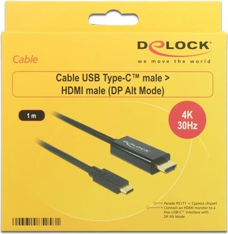 Kabllo DeLOCK 85258, 1 m, USB Type-C, HDMI, Gold