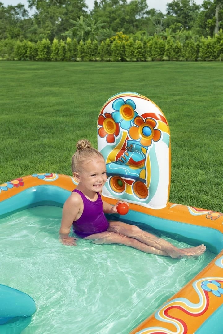 Qendër loje dhe pishinë fryrëse Bestway Retro Groove për fëmijë, 1.93 m x 1.52 m x 74 cm, shumëngjyrëshe Qendër loje dhe pishinë fryrëse Bestway Retro Groove për fëmijë, 1.93 m x 1.52 m x 74 cm, shumëngjyrëshe