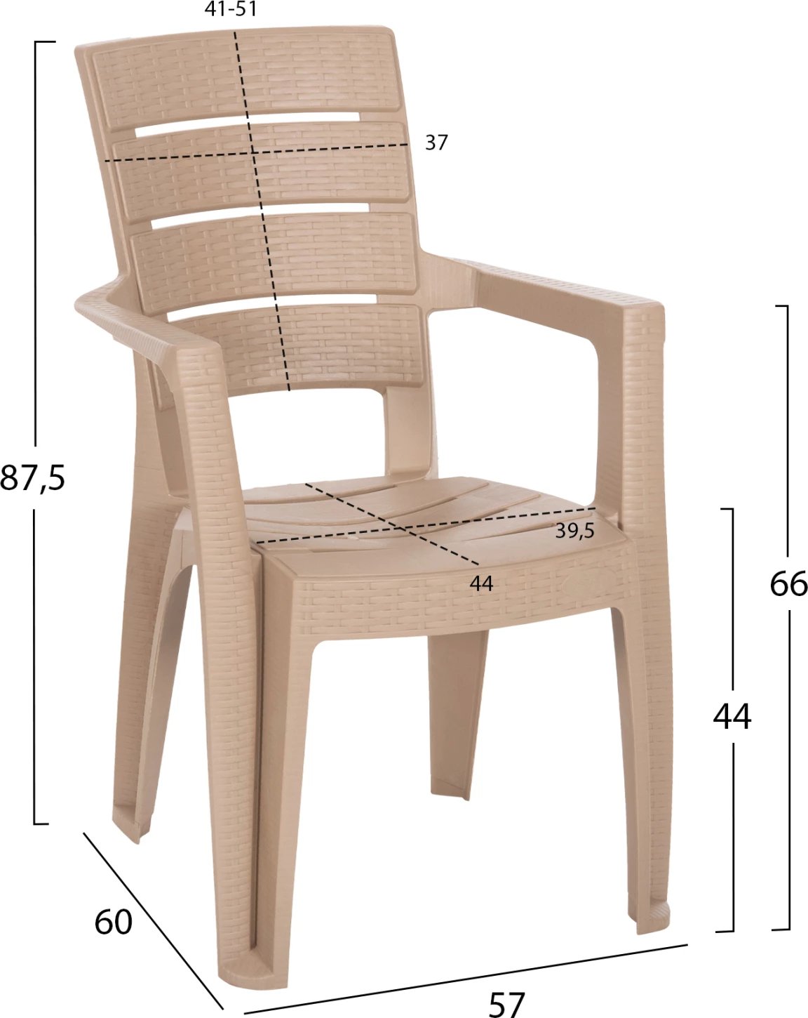 Karrige polipropileni DERYA FH6144.04 ngjyrë kapuçino 56.5x55x87H cm
