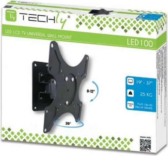 Mbajtëse muri për TV/monitor Techly 301412, 13-37 inç, 25kg, e zezë