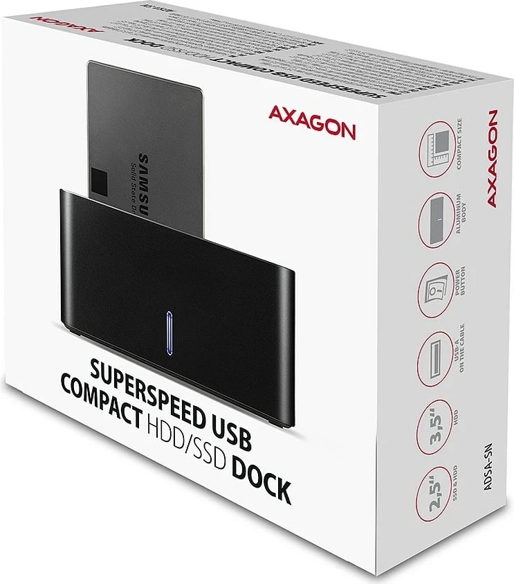Stacion dokimi AXAGON ADSA-SN, USB 3.2 Gen 1, Alumini, Zi