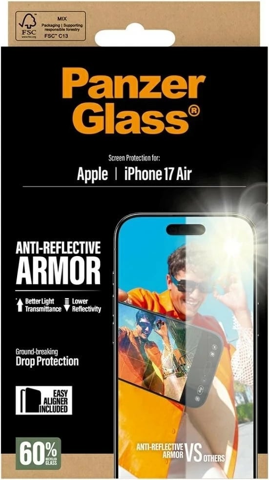 Mbështjellës xhami PanzerGlass Armor Anti-Reflective EasyAligner për iPhone 17 Air transparent