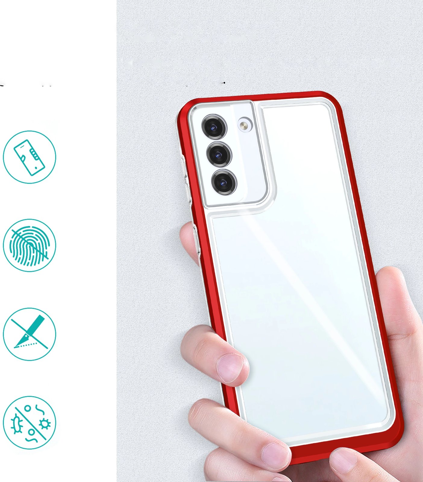 Mbështjellës Hurtel Hybrid Armor Clear 3in1 për Samsung Galaxy S21+ 5G, Transparent me të kuqe
