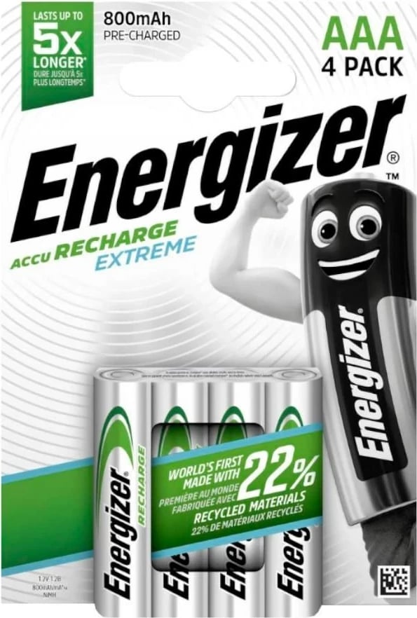 Bateri të rikarikueshme Energizer R03/AAA Ni-MH 800mAh Extreme, 4 copë