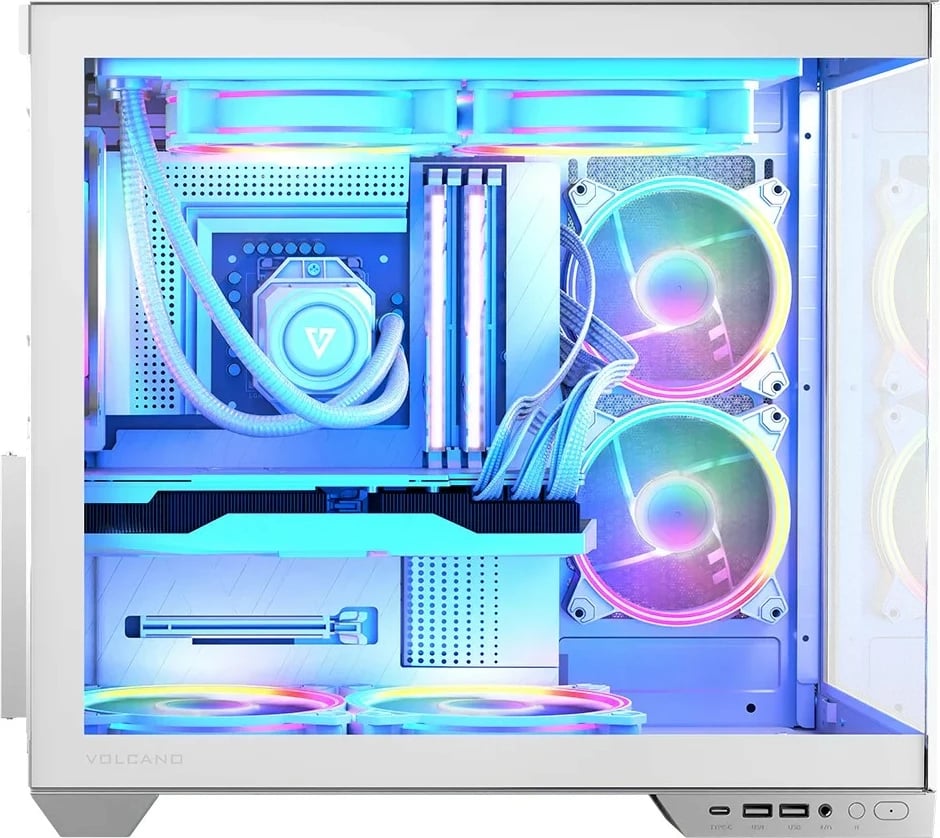 Kasë MODECOM Volcano Panorama NF Midi, ATX, xham i temperuar, e bardhë