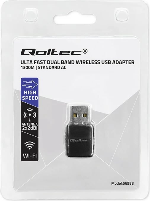 Adapter WiFi Qoltec 56988, mini, USB, 1300 Mbps, i zi