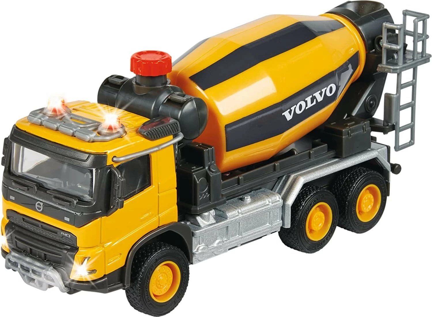 Lodër kamion mikser betoni Majorette Volvo Grand, 19 cm, me drita e zëra, verdhë/portokalli/zezë