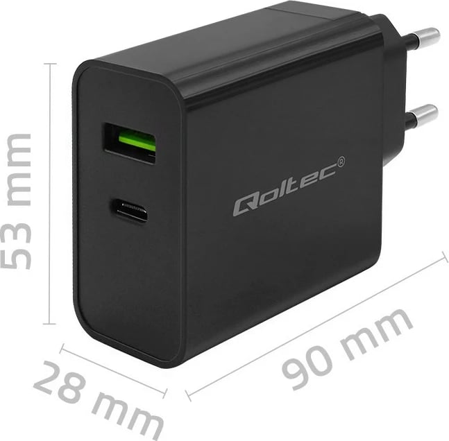 Karikues muri Qoltec Super Quick PD, 45W, 1xUSB-C, 1xUSB, i zi