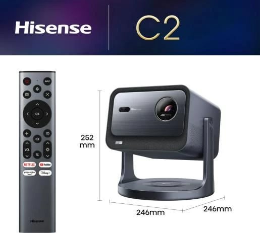 Projektor laser Hisense C2, UHD 4K, 2000 ANSI lumens, Gri