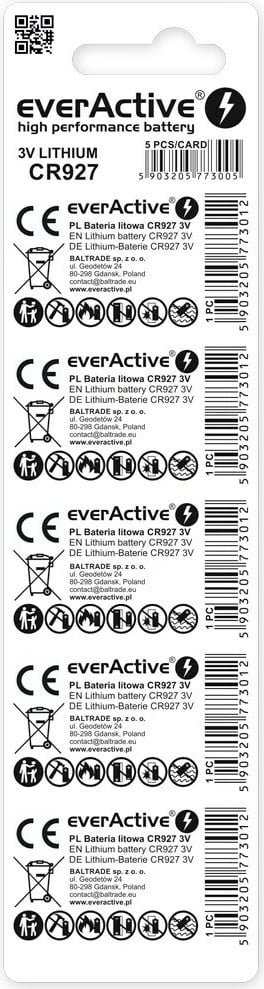 Bateri litium everActive CR927, set 5 copë