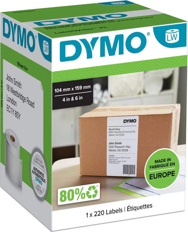 Etiketa Dymo S0904980 104x159 mm, të bardha, 220 copë