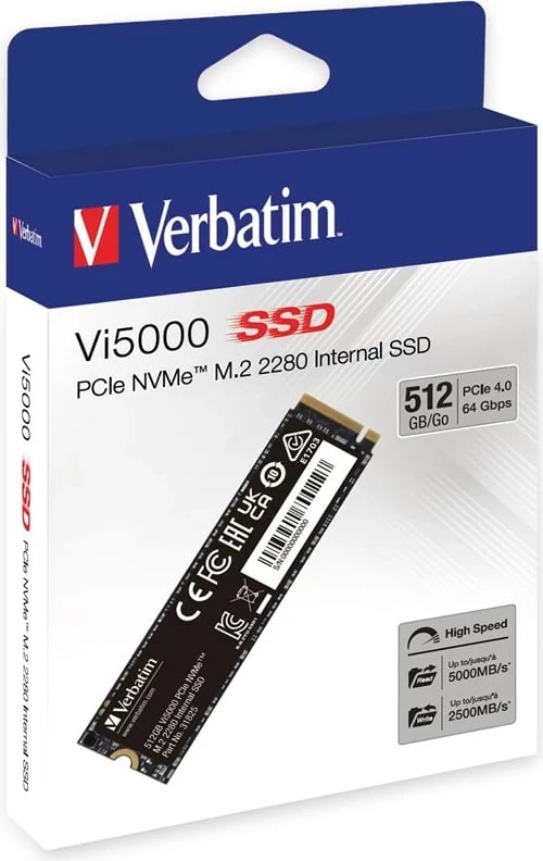SSD Verbatim Vi5000 PCIe NVMe M.2, 512 GB, Zi