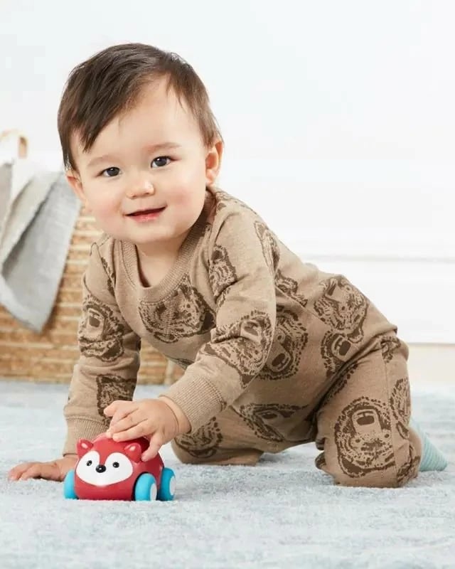 Lodër makinë Skip Hop Pull&Go Fox, plastikë, për fëmijë, Azure, e kuqe, e bardhë