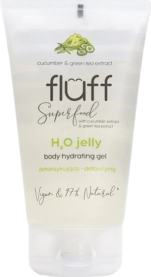 Xhel hidratues për trup Fluff H2O Jelly Body Hydrating Gel Detoxifying Cucumber and Green Tea për femra, 150ml