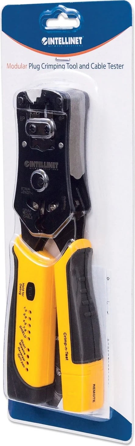Vegla profesionale Intellinet 780124 për shtypjen e prizave RJ dhe testimin e kabllove