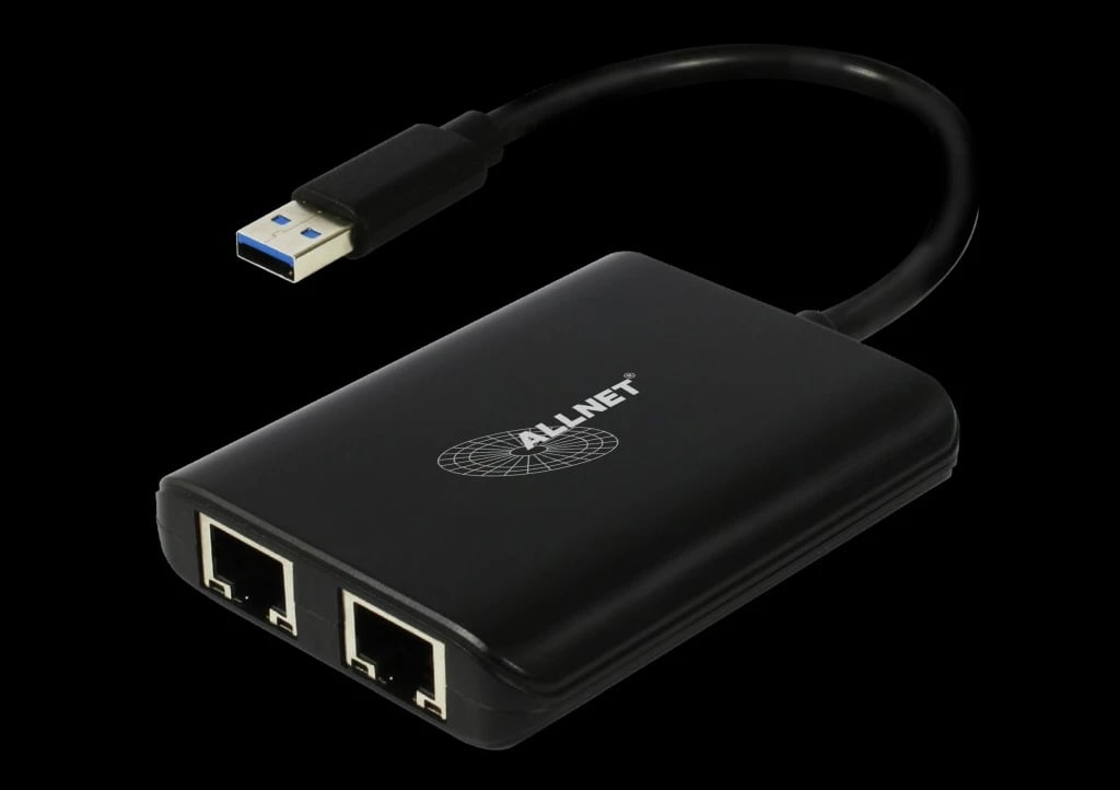 Adapter rrjeti USB 3.0 ALLNET ALL-NC-2G-102-USB-A, dy porta Ethernet, një port USB 3.0, i zi