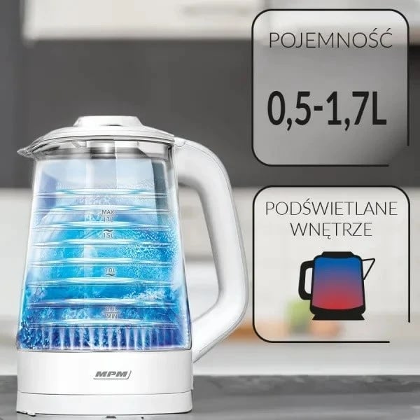 Ibrik elektrik MPM MCZ-124, 1.7 L, 2200 W, Bardhë