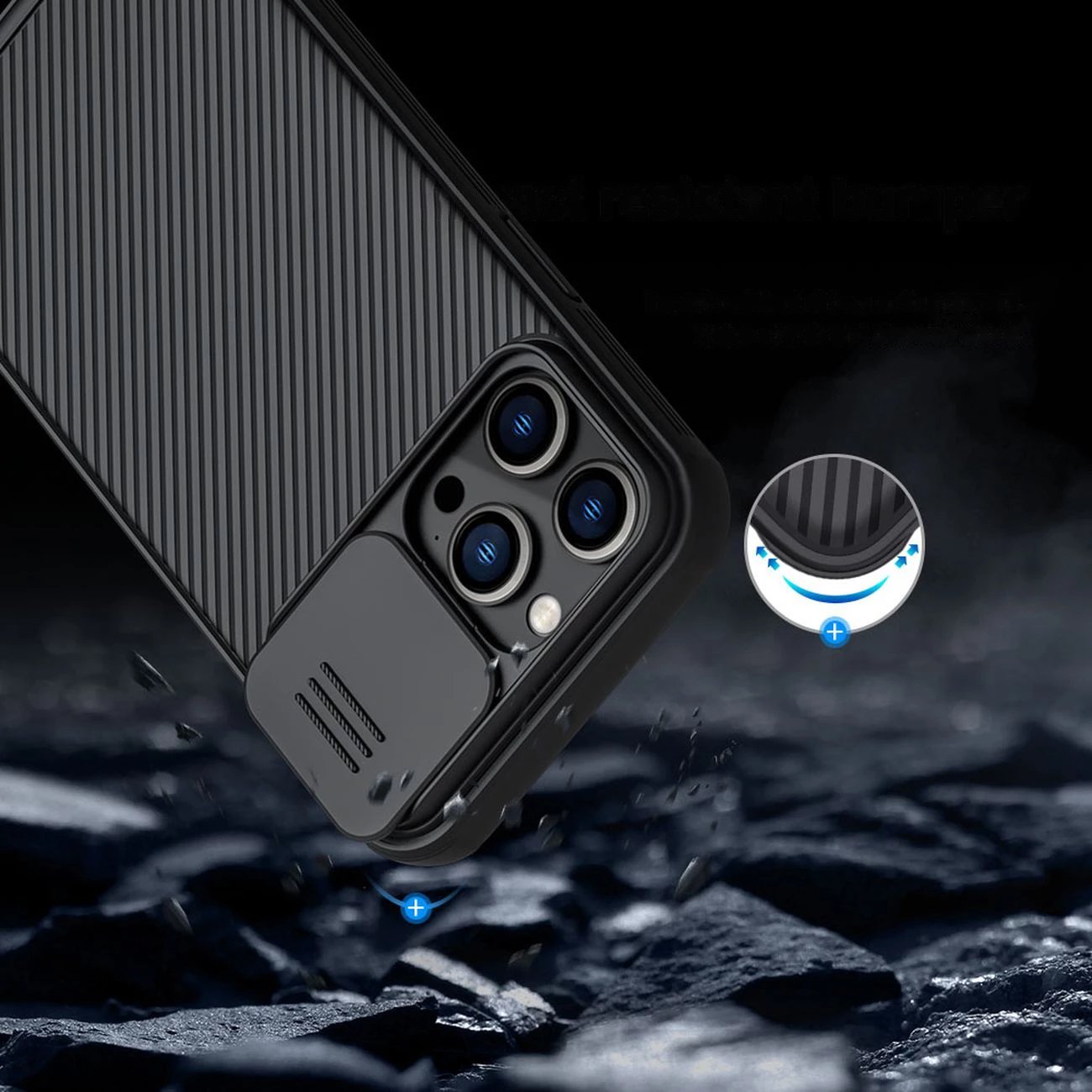 Mbështjellës Nillkin CamShield Pro për iPhone 14 Pro Max, me kapak kamere, Kaltër
