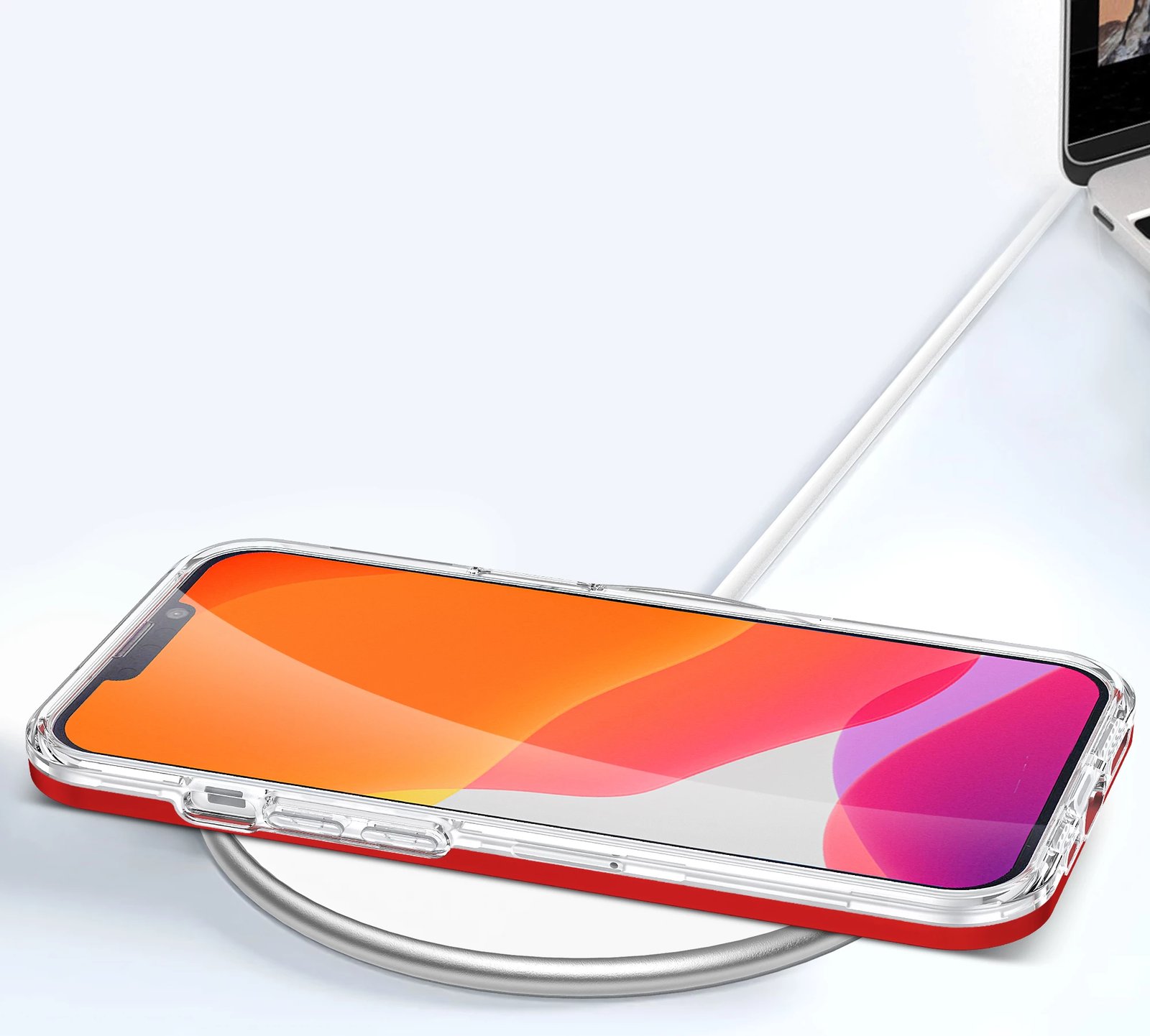 Mbështjellës Hurtel Hybrid Armor Clear 3in1 për iPhone 13 mini, Transparent me kornizë të kuqe
