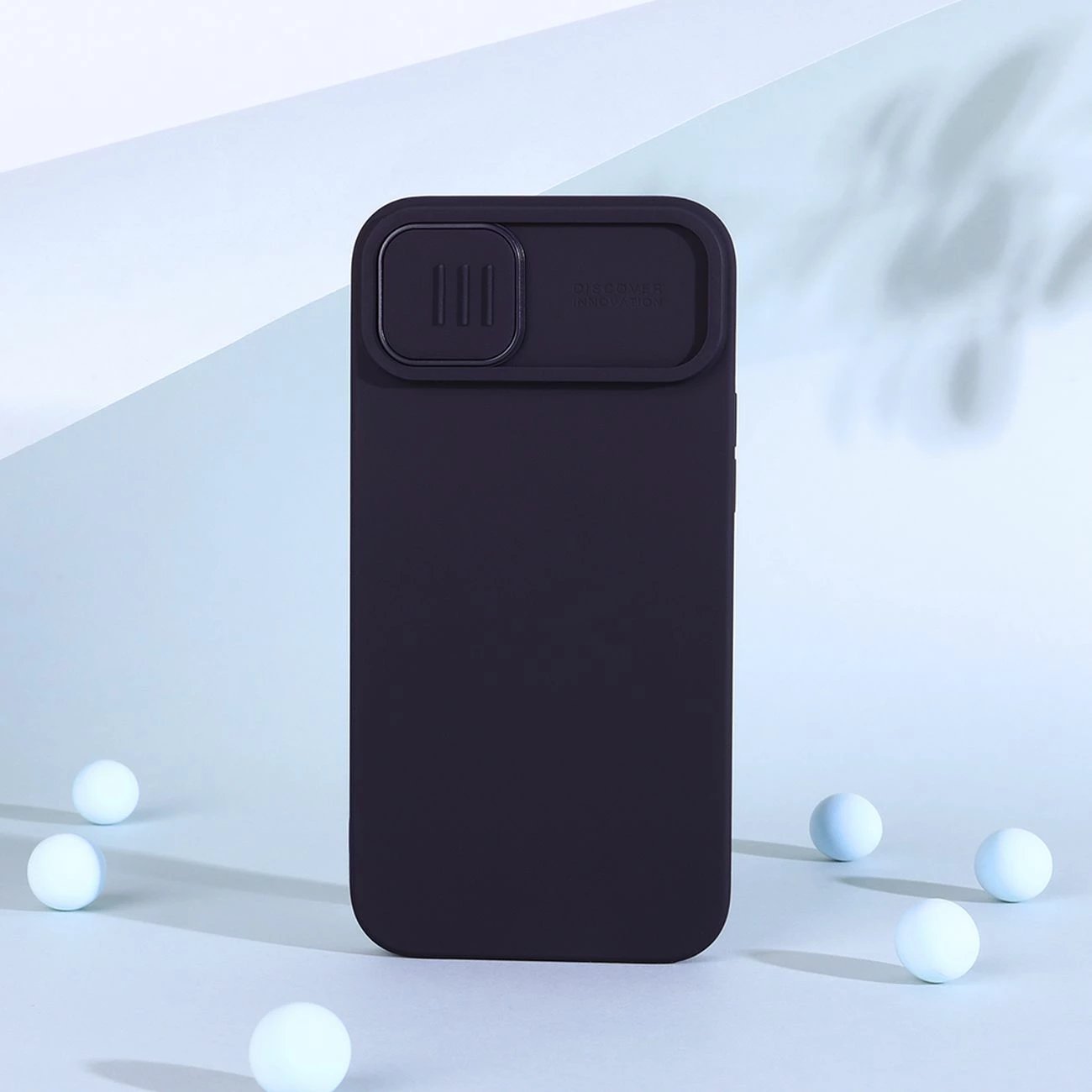 Mbështjellës Nillkin CamShield Silky Silicone për iPhone 14 Plus, me mbrojtëse kamere, i zi
