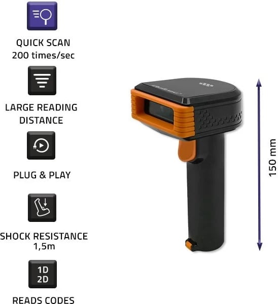 Lexues barkodash Qoltec 50878, Wireless 1D|2D, me stacion docking, Zi