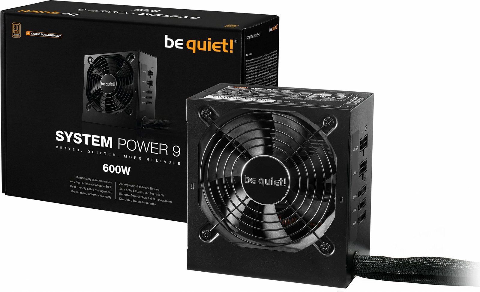 Kasë Be Quiet! System Power 9, 600W CM, 600 W, 200 - 240 V, 50 Hz, 6 A, Active, 120 W