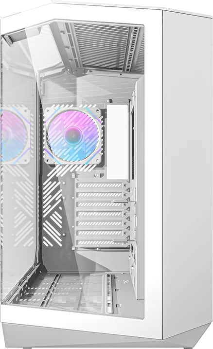 Kasë Darkflash DY470 me 4 ventilatorë ARGB dhe mbajtëse GPU, e bardhë