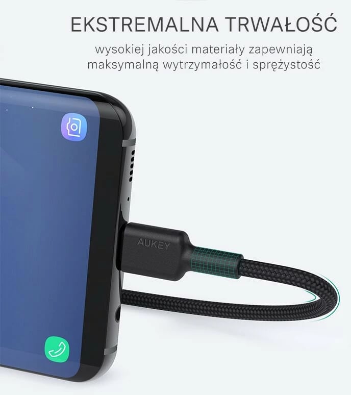 Kabllo USB-C në USB-A AUKEY CB-CA2 OEM 2m PD 60W 3A 20V najlon e zezë set me rrip Velcro