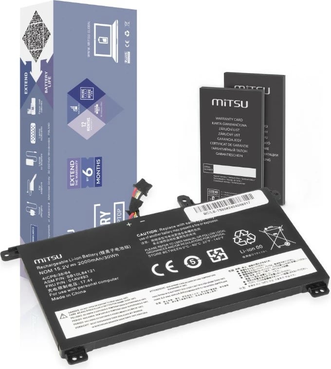 Bateri laptop Mitsu BC/LE-T580 për Lenovo ThinkPad T570 T580 P51S, 2000 mAh, 15.2V, e zezë