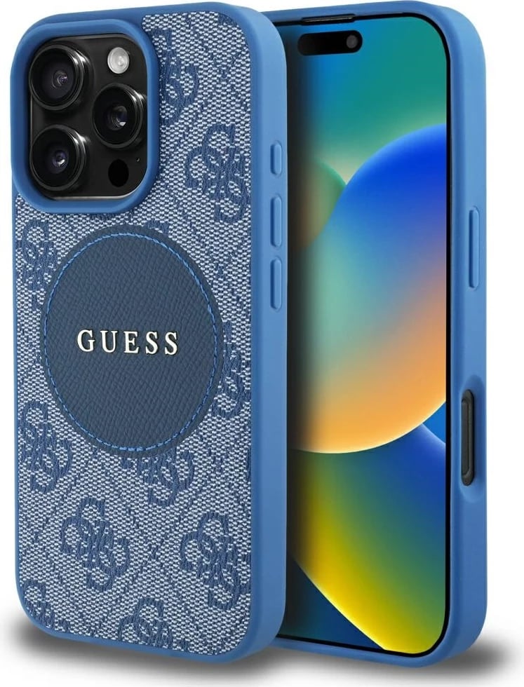 Mbështjellës Guess 4G Circle Classic Logo MagSafe për iPhone 16 Pro, Kaltër