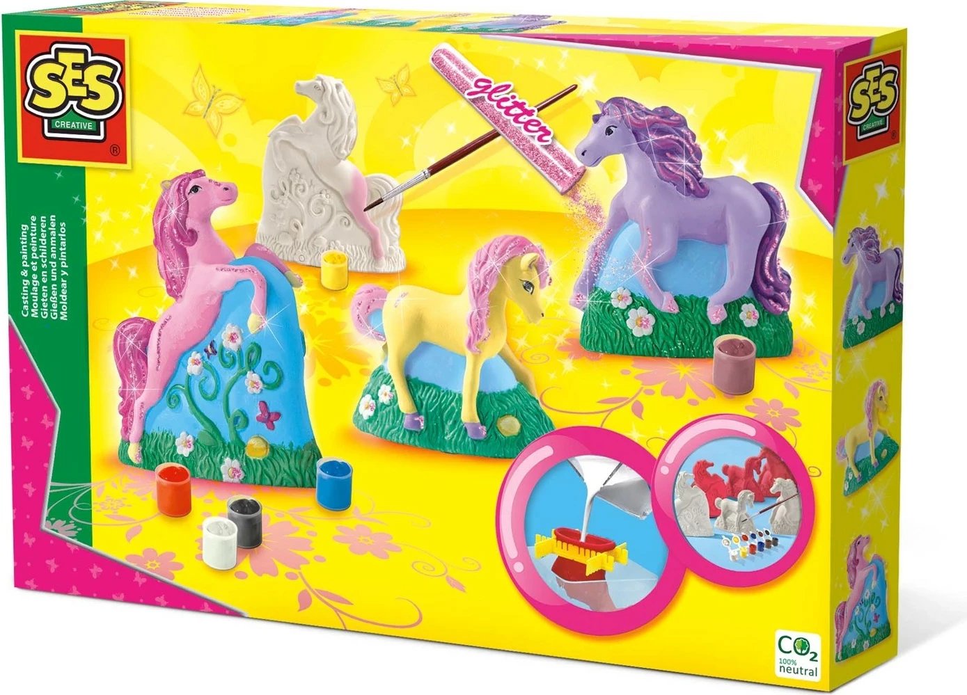 Set kreativ SES Creative për derdhje dhe ngjyrosje, 3 kuaj, shumëngjyrësh